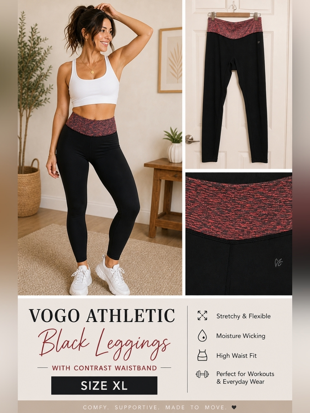 Vogo Athletic Black Leggings Workout Pants Size XL